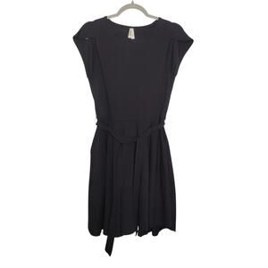 Pact Women's Sz M Black Fit Flare Dress Pockets Organic Cotton Petal Sleeve